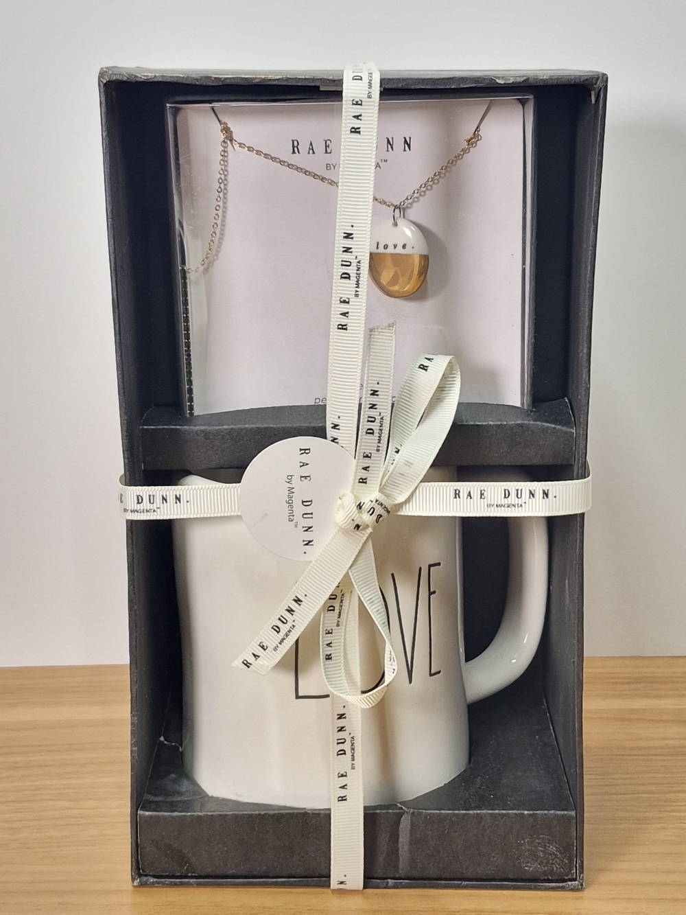 New Rae Dunn Gold and White Half-Dome Pendant Necklace And Mug Set